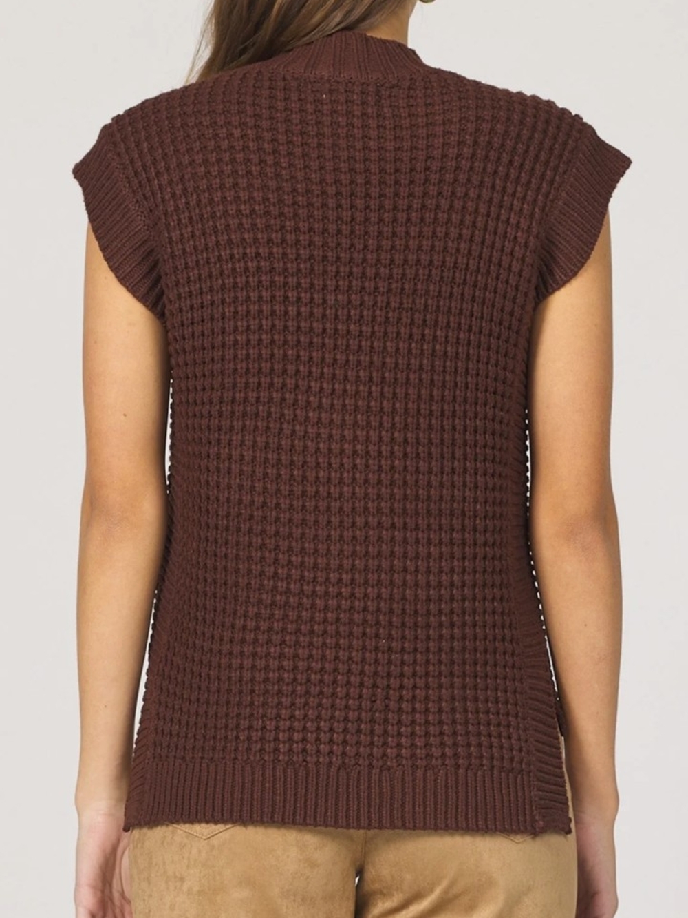 DEAR JOHN Chocolate Brown Cable Knit Short-Sleeve Sweater Oversized Large - Picture 12 of 13